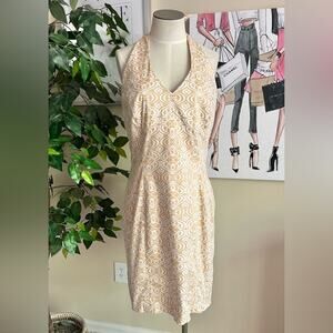 Jones New York Vintage 90s Y2K Tan Cotton Blend Resort Halter Dress Sz 10